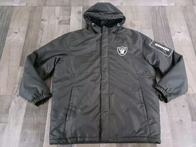 Oakland Raiders Jacket Mens XL Extra Large Puffer Black Hooded