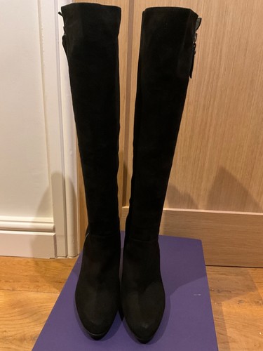 stuart Weitzman Zipkin black suede knee high boots 8.5 39 side zip Duchess - 第 3/6 張圖片