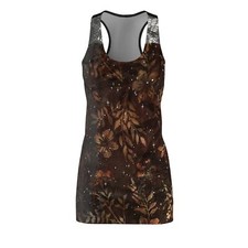 Brown Batik Dayspa Black Bohemian Floral Racerback Dress, Casual Wear