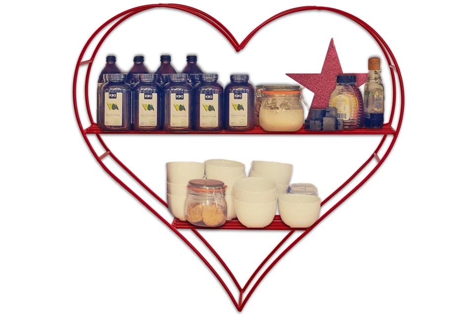 Heart-Shaped Floating Bookshelf – Red Double Tiered Bookcase 24IN X 24IN X 4IN - Image 2 of 4