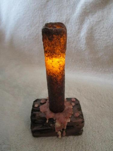 6" Battery Operated Drip Candle with Base  # 13029  Burnt Mustard TIMER CANDLE