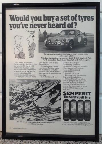 Oprawiona oryginalna reklama samochodowa klasyczna do opon Semperit z 1971 roku - Zdjęcie 1 z 12