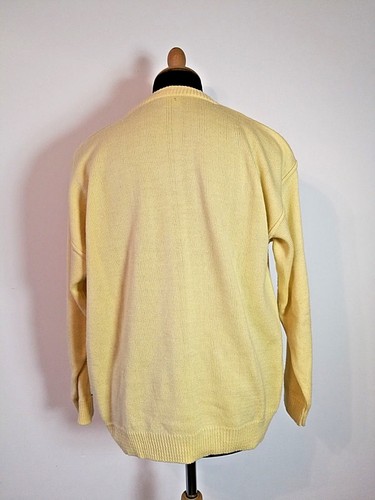 Vintage Lacoste V Neck Sweater Men M Yellow Jumper 100% Cotton Retro Pullover - Picture 5 of 11
