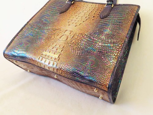 BRAHMIN Dramatic BLUESTONE OMBRE NEON BLUE TEAL COPPER PINK Lg TIA TOTE & WALLET - Picture 9 of 13