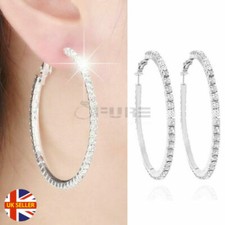 Large Hollow Loop Hoop Sterling Silver Plated Rhinestones Fashion Stud Earrings