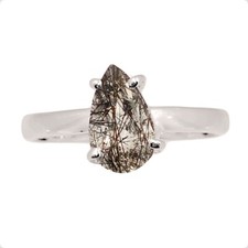 Natural Tourmalated Quartz / Black Rutile, Sri Lanka 925 Silver Ring s.8 CR73601