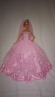 Barbie Puppen Kleid Rosa Hochzeitskleid + Schleier Prinzessin Brautkleid K60
