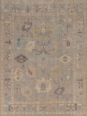 Vegetable Dye Oushak Turkish Area Rug 8x10 Gray Wool Hand-knotted Carpet