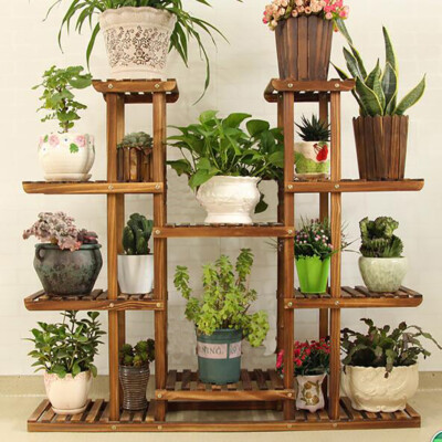 17 Pots XL-Large Wood Plant Stand Home Office Use Flower Pot Plant Shelf Outdoor