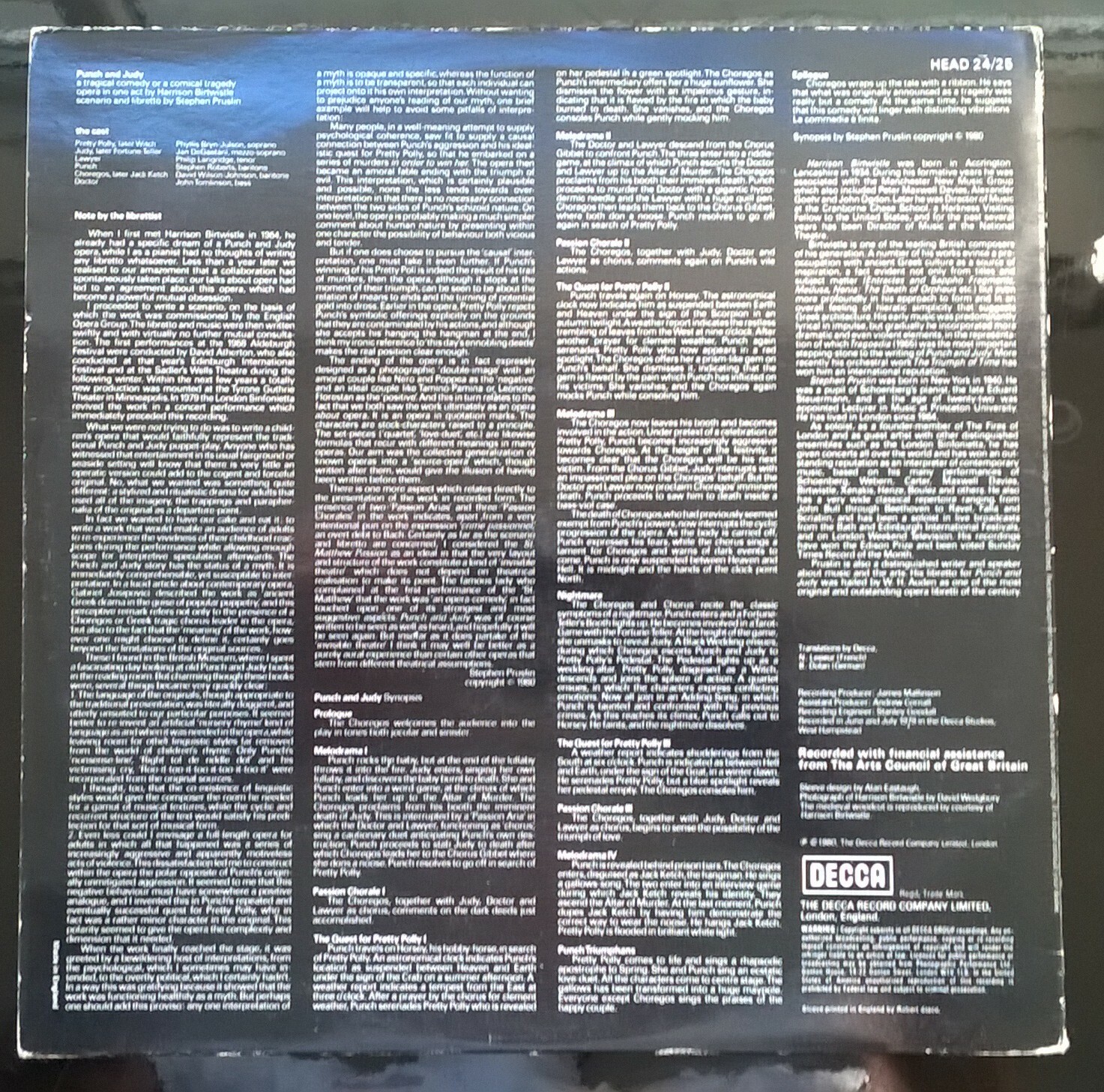 HARRISON BIRTWISTLE Punch And Judy BRYNJULSON Decca HEAD 24/25 1980 LP