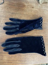 Vintage Size 6 1/2 Dress Glove Blue Rhinestone Gauntlet Formal Gloves Shalimar