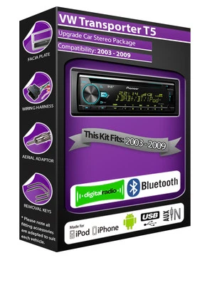 VW Transporter T5 DAB Radio , Pioneer CD Stéréo USB Aux Lecteur, Bluetooth Kit - Photo 1/4
