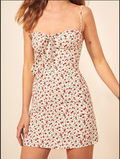 Reformation Helm Mini Dress Strappy 12 Tie A Line Ditsy Red Floral Flower Print