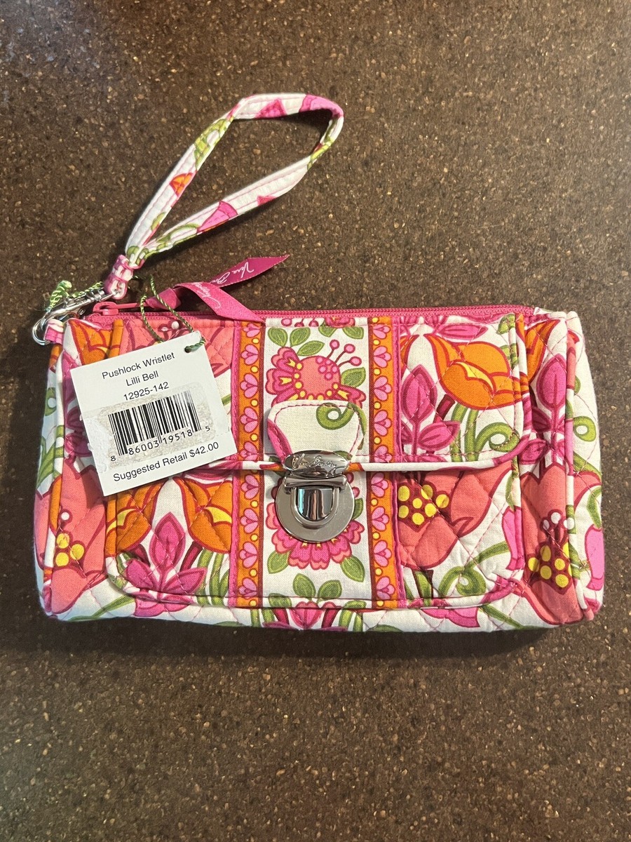 Vera Bradley Pushlock Wristlet Lili Bell Pattern Design Pink