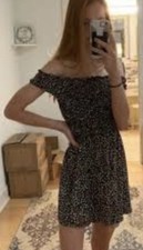 Topshop Dress Womens Floral Smocked waist mini off the shoulder