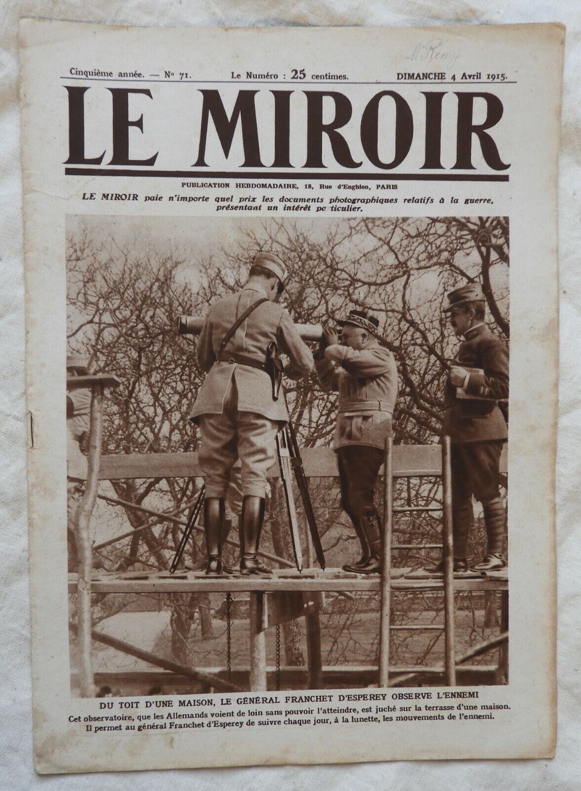 D-10 / Journal => LE MIROIR ( Guerre 14-18 / WW1 )  : n°71 ->  4 Avril 1915