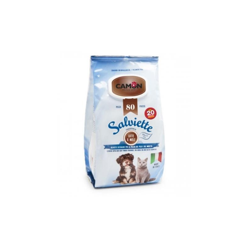 Salviette 80 pz latte e miele per cane e gatto LA007
