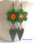 Handwoven beadwork Green Flowers & Hearts handcrafted artisan jewelry earrings — photo 2