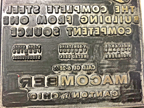 Vintage Letter Press Printing Block LARGE for Macomber Steel Company Canton, OH - Picture 2 of 2