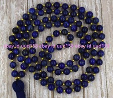 6/8/10mm blue lapis lazuli 108 Tibetan Buddhist Prayer Gems Beads Mala Necklaces