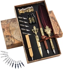 Feather Pen and Ink Set - Quill Pens Calligraphy Pen Set Fountain Dip Pen