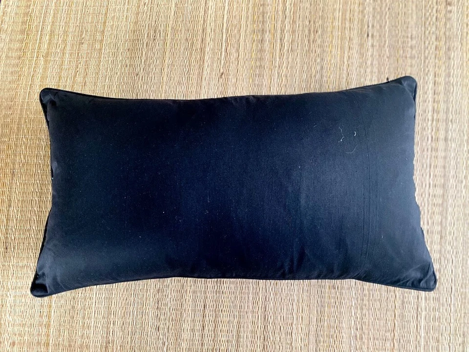 Flora & Fauna Kantha embroidered Cushion cover 14x26 in rectangle, blue - Image 2 of 3