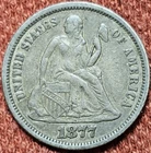 1877 Seated Liberty Silver Dime 10C Coin Nice Problem Free Coin