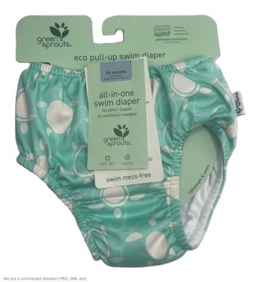 green sprouts Toddler Eco Pull-Up Turtle Printed Reusable Swim Diaper - Teal 24M