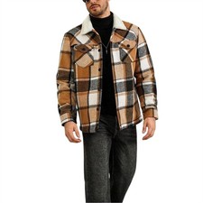 Men Plaid Fleece Lined Thick Jacket Fall Winter Casual Outerwear S-XXL