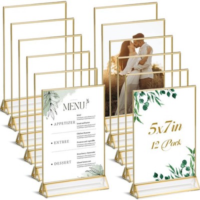 UNIQOOO Acrylic Sign Holders with Golden Border, Portrait View, Pack of 12 | 5x7