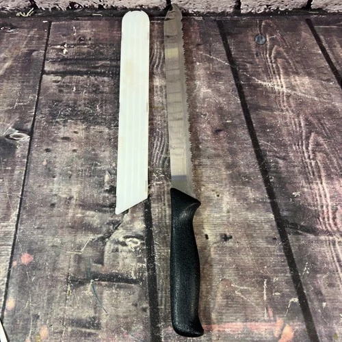 Pampered Chef Serrated Bread Knife Stainless Steel USA Black Handle