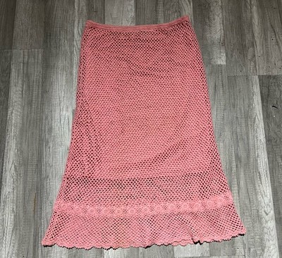 Moda International Vintage Pink Crochet Midi Skirt Medium Victoria's Secret