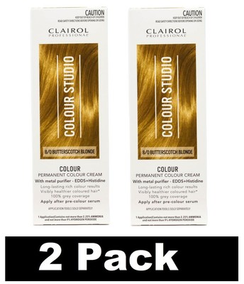 2 x CLAIROL PROFESSIONAL PERMANENT HAIR COLOUR STUDIO 8/0 BUTTERSCOTCH BLONDE
