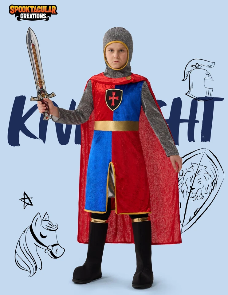 Fantasia infantil de Halloween, roupa de cavaleiro medieval para meninos, cavaleiro renascentista C... - Imagem 2 de 4