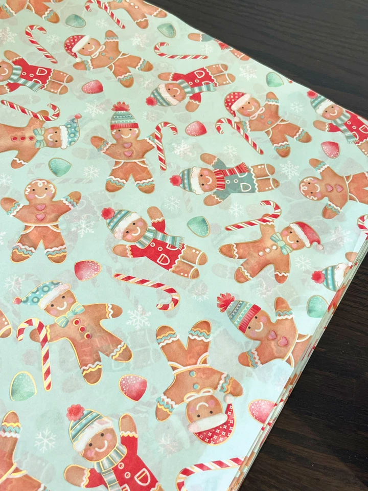 Hojas de papel de seda de diseño de galletas de jengibre elige el tamaño y la cantidad del paquete Foto 3 de 4