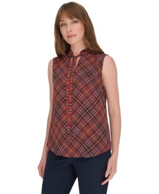 Tommy Hilfiger Womens Printed Tie-Neck Sleev 196701363787 XL RT $69.0