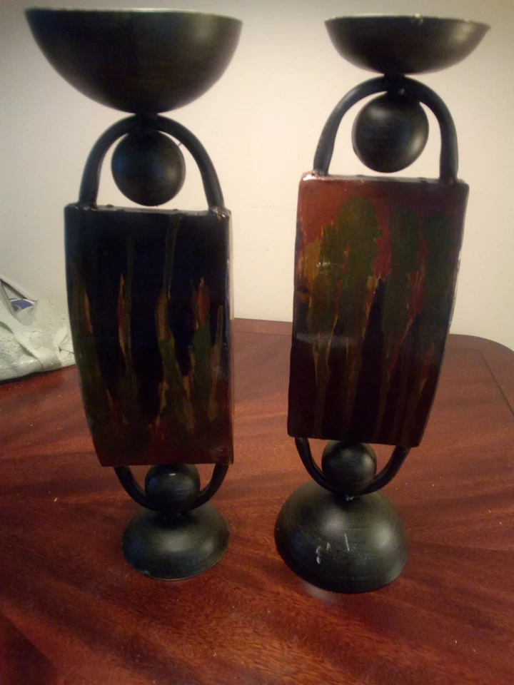 Juego de 2 Candelabros Pilar Adornado Marrón Metal Resina Metal De Colección Grandes Foto 4 de 4