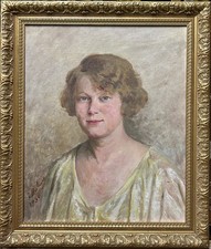 Female Portrait 1930’s Original Antique Oil  Canvas painting Signed, Framed