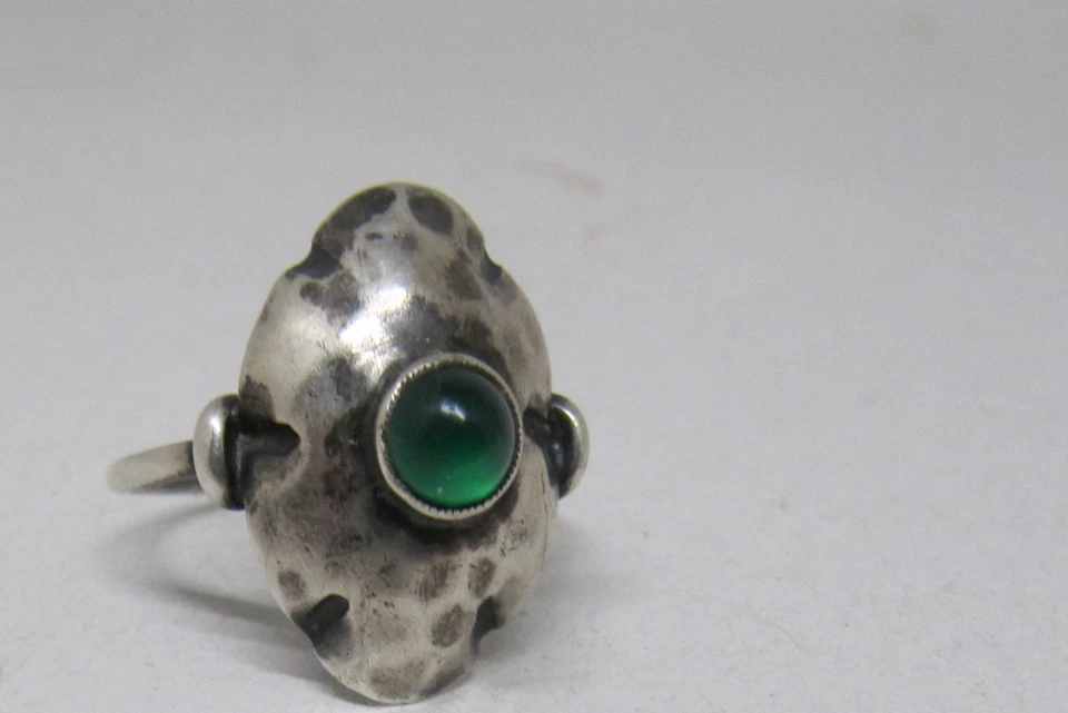 Ring 800 Silber Chrysopras Hammerschlag Dekor Gr. 53 __ Art Deco - Bild 3 von 4