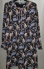Women's LOFT Black Snowbird-Peacock Floral LS Knee Length Dress Size 4
