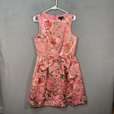 Tahari Arthur S. Levine Size 6 Pink Floral Brocade Sleeveless Dress w/ Bow