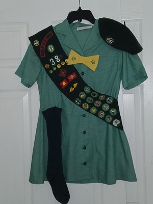 1970s Girl Scout Uniform-Troops on Foreign Soil-Dress/Beret/Tie/Socks/Sash/Pins