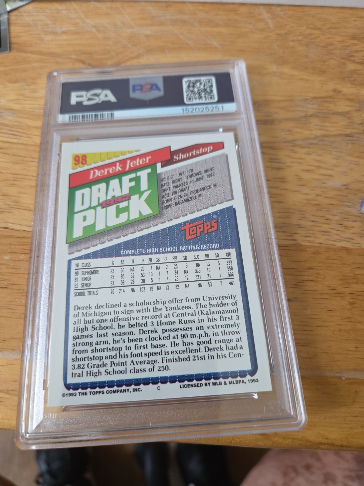 1993 Topps - Derek Jeter #98 (RC) view 2