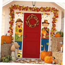 2 Pcs Thanksgiving Porch Sign Banner Fall Harvest Banner Autumn Scarecrow