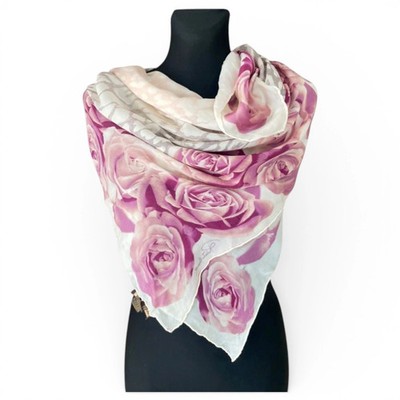 Beautiful Vintage Roberto Cavalli Silk Shawl with signature purple rose print
