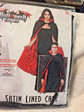costume cape, satin lined 48" red cape with stand up collar. New in packaging