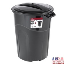 Heavy Duty 32 Gallon Plastic Garbage Can W/ Click Lock Lid Handles Outdoor Use