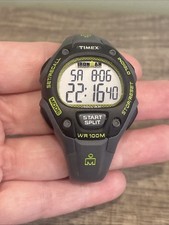 Timex Ironman Triathlon Watch Women 34mm Black Blue Timer 30 Lap 100M Day Date