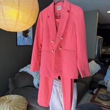 Anne Klein Pink Solid 2-Piece Pant Suit Set Double-Breasted Jacket Pants M