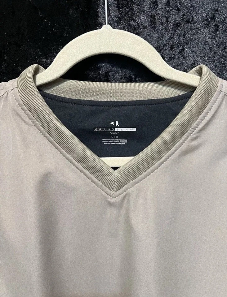 Grand Slam Golf Men’s Jacket L Beige Wind Water Resist Zip Off Sleeves - Image 2 of 4